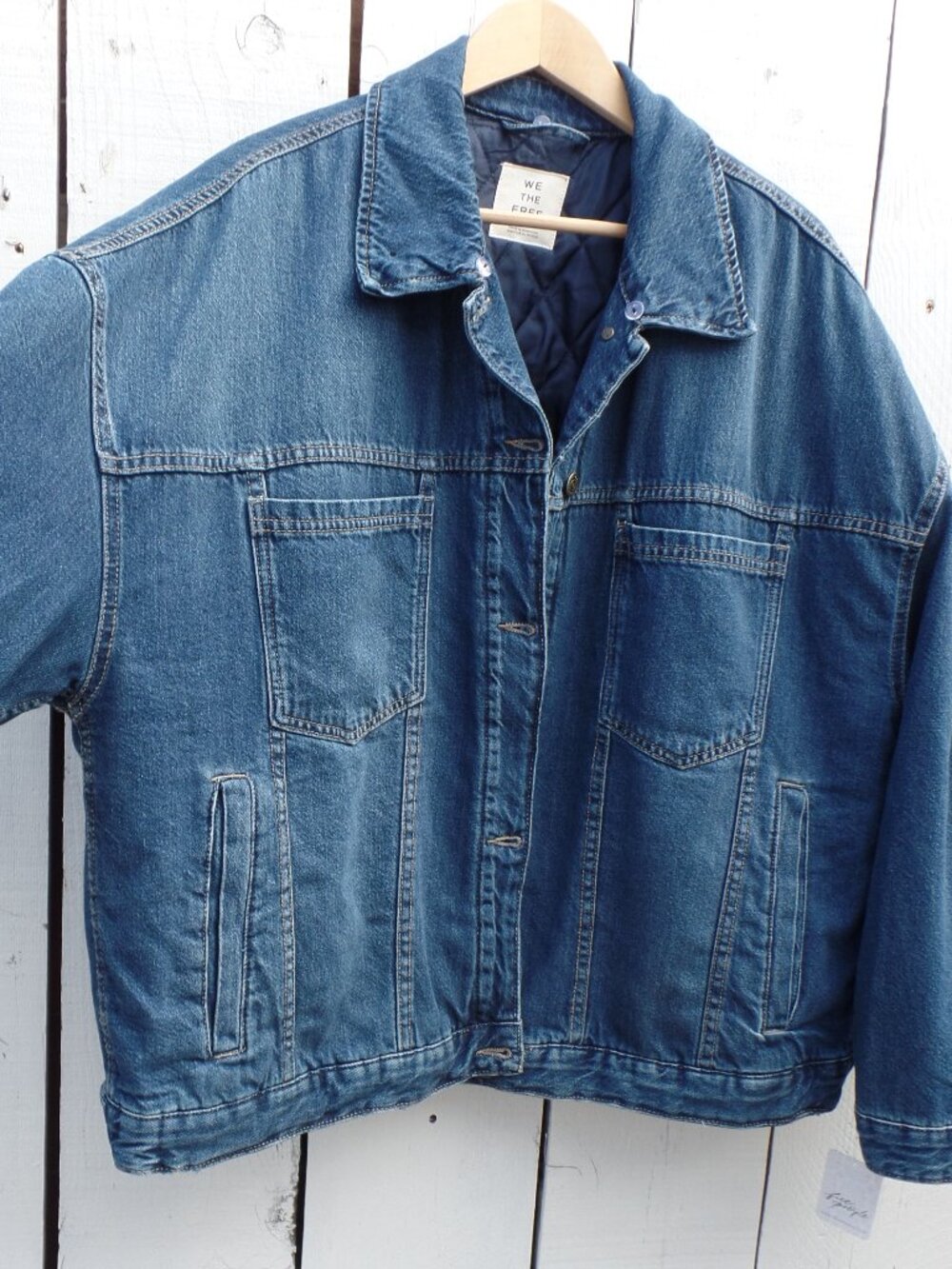 Free People Opal Swing Denim Jacket REMOVABLE Faux Fur Collar NWT XL - Picture 7 of 14